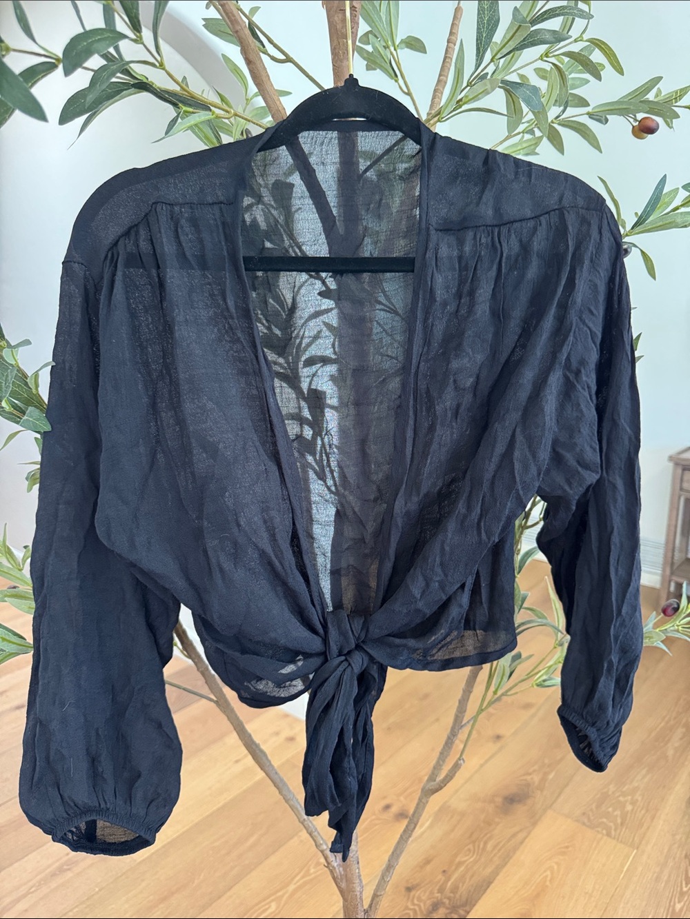 Lightweight Black Tie-Front Women's Top